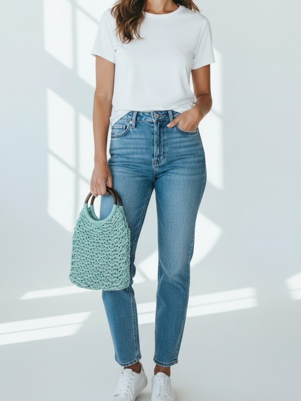 Sigrid Olsen Green Crochet Bag With Wood Handle.